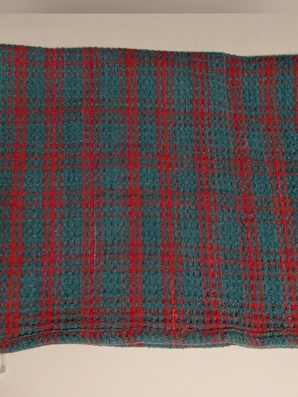 Towel Plaid Hand Towel Teal and Red 100% Cotton